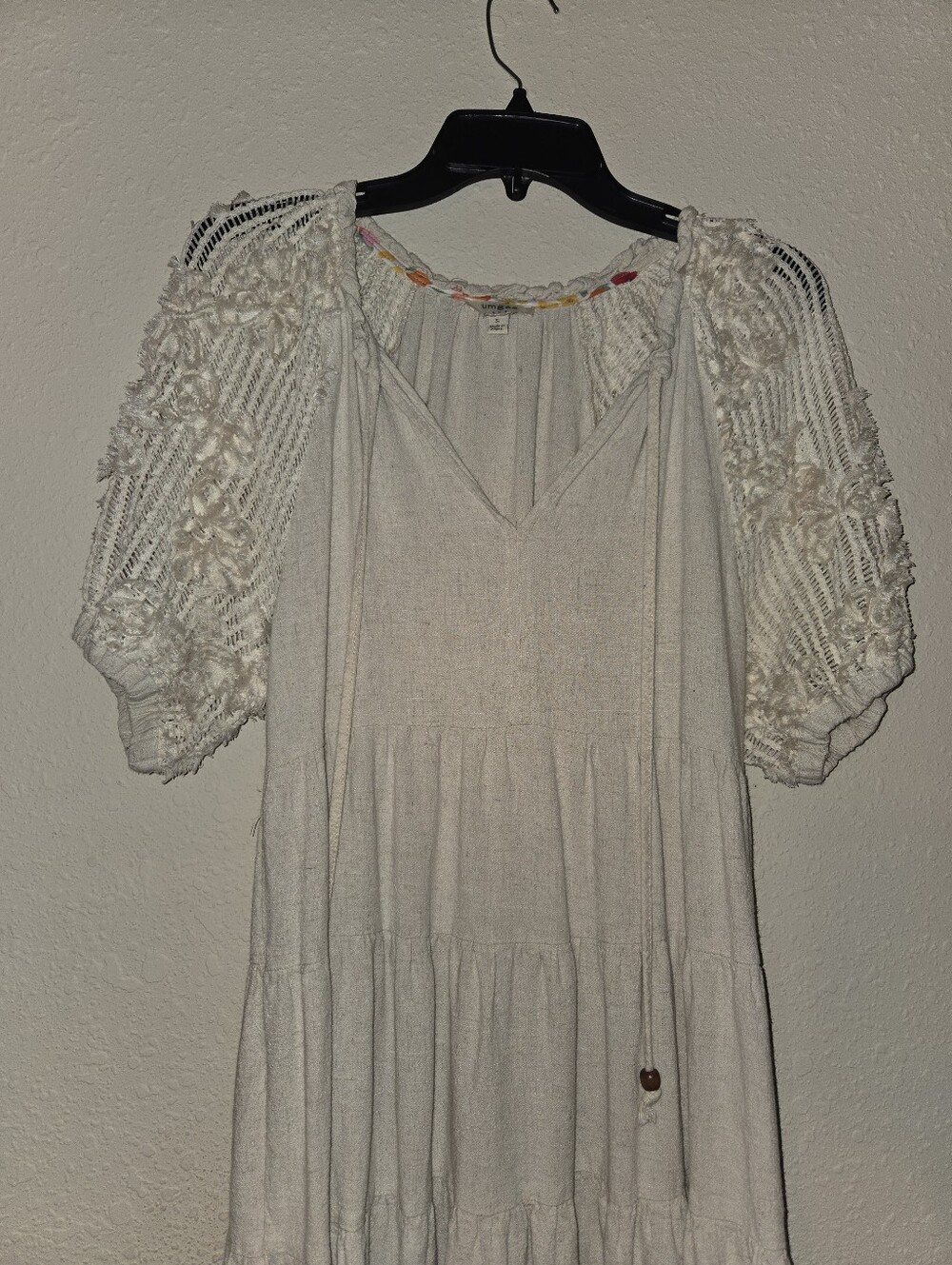 Umgee Bohemian Cream Crochet Dress with Floral Trim
